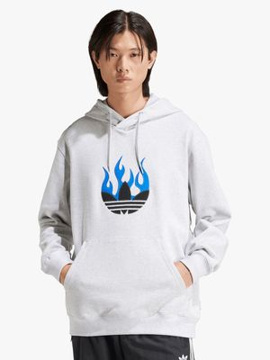 adidas Originals Men's Logo Flames Light Grey Hoodie