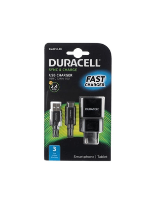 Duracell 2.4A Home Charger + 2m Type C USB 2.0 Cable