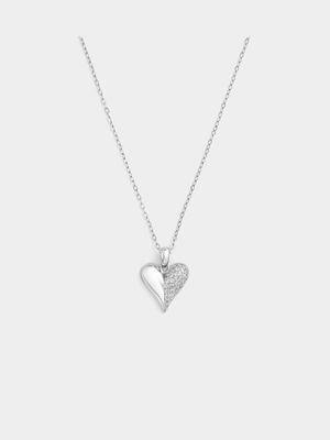 Sterling Silver Cubic Zirconia Half Pavé Heart Pendant