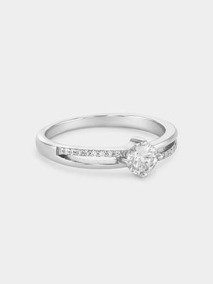 Sterling Silver Cubic Zirconia Solitaire Split-Shank Promise Ring