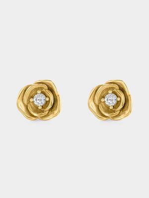 Gold Plated Sterling Silver Cubic Zirconia Solitaire Rose Studs