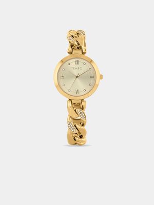 Tempo Women’s Champagne Dial Gold Toned Chain Strap Watch