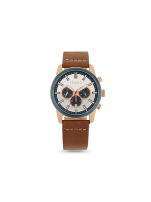 Tempo Men's Navy Blue Dial Brown Leather Watch