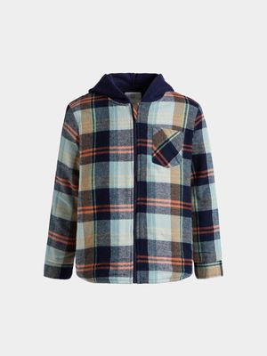 Younger Boy's Navy & Green Check Shacket