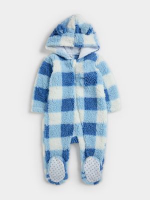 Jet Baby Blue & White Gingham Sherpa Sleepsuit