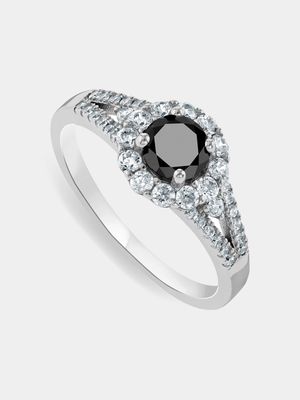 Sterling Silver Black Cubic Zirconia Petal Women’s Ring