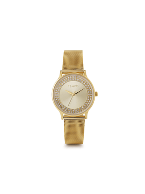Tempo Ladies Gold Tone & Crystal Mesh Strap Watch