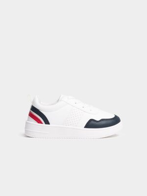 Older Boy's White, Navy & Red Sneakers