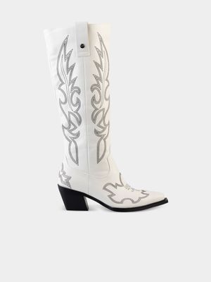 Women's Sissy Boy White Knee High Western Boots
