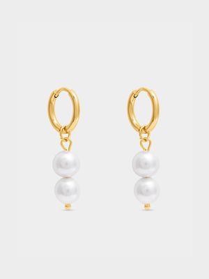 Stainless Steel 8mm Hoops with Pearl Charm