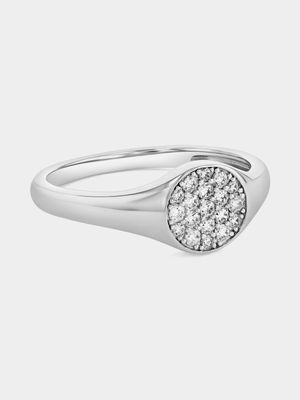 Sterling Silver Cubic Zirconia Cluster Round Signet Ring