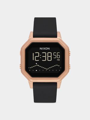 Nixon Women's Siren Stainless Steel Rose Gold Plated & Black Silicone Digital Watch
