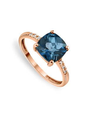 Rose Gold Diamond & London Blue Topaz Cushion Ring