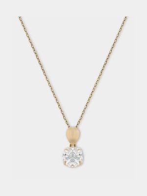 Yellow Gold, Cubic Zirconia Solitaire pendant on a chain