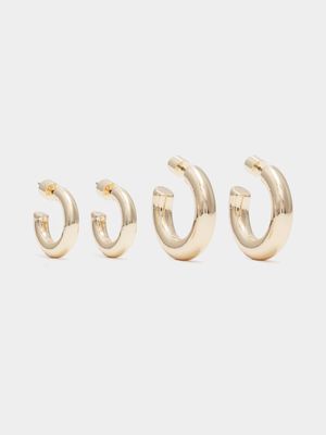 Gold Plated 2 Pack Hoop Earrings