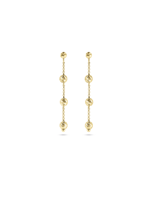 Yellow Gold & Sterling Silver Woman's Beaded String Drop Earrings