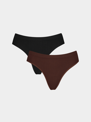 Women's Black & Brown 2 Pack Seamless Thongs