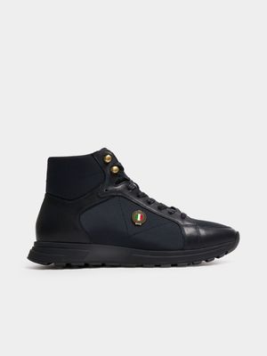 Fabiani Men's Leather & Nylon High Top Navy Sneakers
