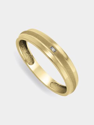 Yellow Gold Diamond Men's Textured Ring
