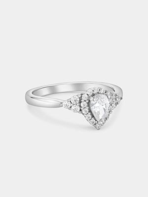 Sterling Silver Cubic Zirconia Pear Halo Trio Ring