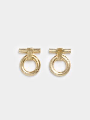 18ct Gold Plated Brushed Tongle Clasp Drop Earrings