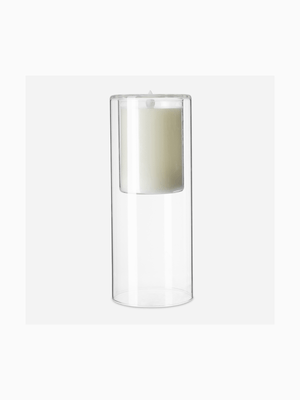 led candle in glass holder white 10 x 25cm