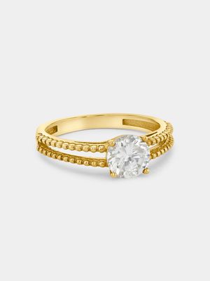 Yellow Gold Cubic Zirconia  Round Solitaire Split Ring