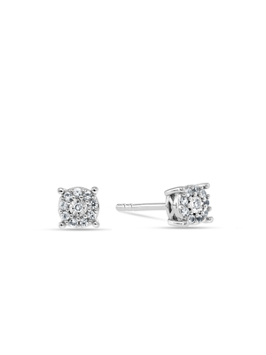 Sterling Silver Created Diamond & Sapphire Illusion Round Stud Earrings