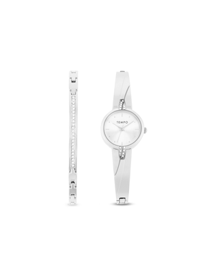 Tempo Ladies Silver Tone Bangle Watch & Bracelet Set