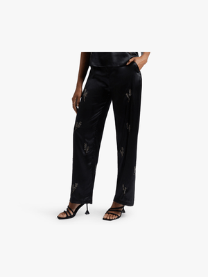 Satin Wide Leg Embroidered Trousers