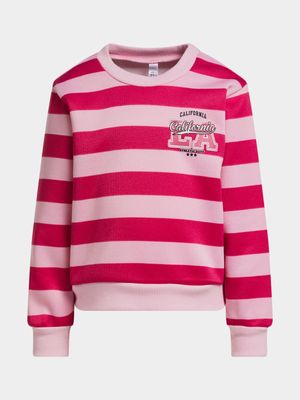 Younger Girl's Pink Striped Graphic Print Sweat Top
