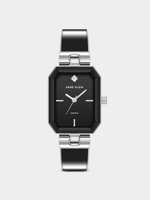 Anne Klein Silver & Black  Plated Enamel Octagon Bracelet Watch