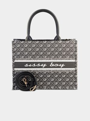 Women's Sissy Boy Black Printed Jacquard Tote Bag
