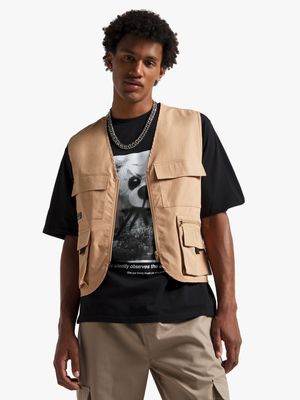 Men's Brown Multi Pocket Utility Vest