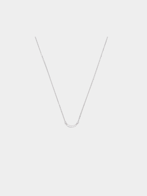 Sterling Silver CZ Curved Bar Pendant on Chain