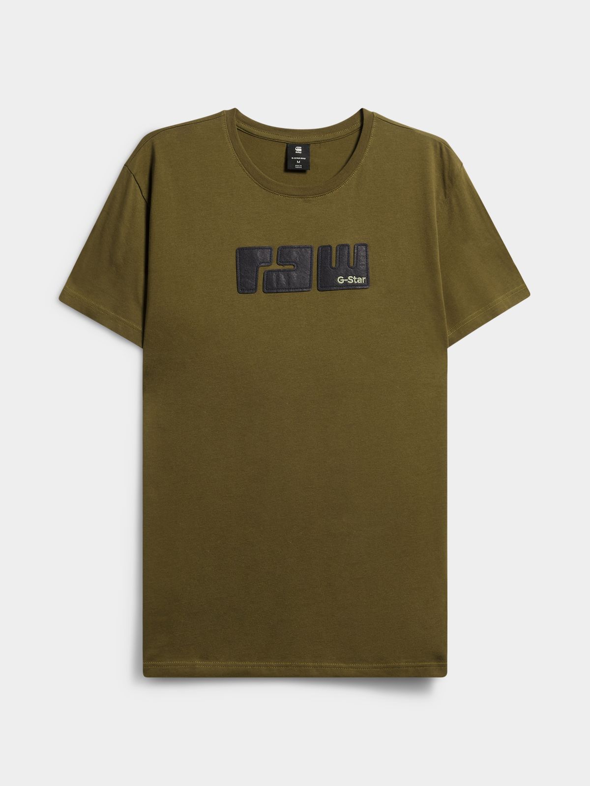 G-Star Men's Flag Text T-Shirt - Green, 100% Cotton, Size Large, Casual Pull-On Tee