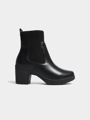 Women's Black Ribbed Chelsea Boots
