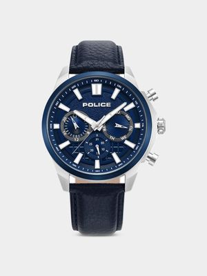 Police Rangy Stainless Steel Blue Dial Dark Blue Leather Watch