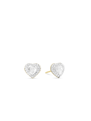 Yellow Gold & Sterling Silver, Cubic Zirconia heart stud earrings