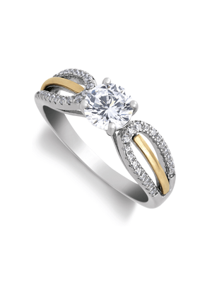 Yellow Gold & Sterling Silver, Cubic Zirconia Twisted Bow Ring