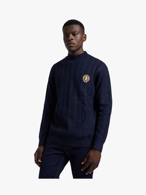Fabiani Men's Cable Knit Navy Roll Neck Jersey