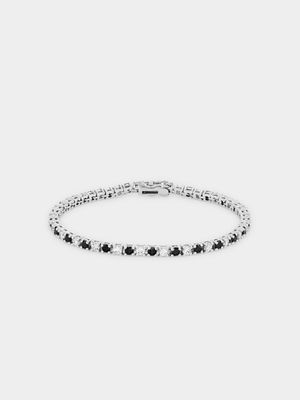 Sterling Silver Black & White Cubic Zirconia Tennis Bracelet