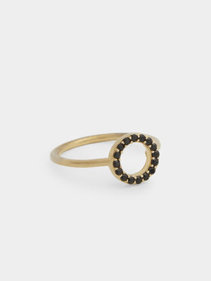18ct Gold Plated Black Stone Open Circle Ring