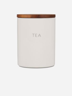 @home Ceramic White Tea Canister with Wooden Lid