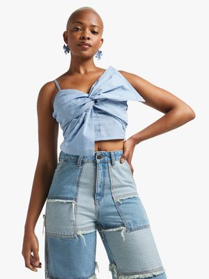 Women's Blue Bow Detail Strappy Top