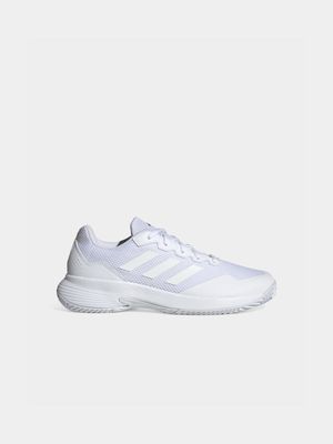 Mens adidas White/White/Silver Gamecourt 2 Tennis Shoes