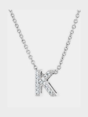 CZ Initial Necklace K Silver Plated