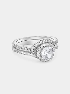 Sterling Silver Cubic Zirconia Round Embrace Twinset Ring