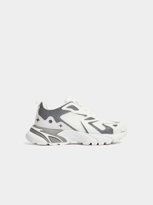 Women's White & Silver Chunky Sneakers