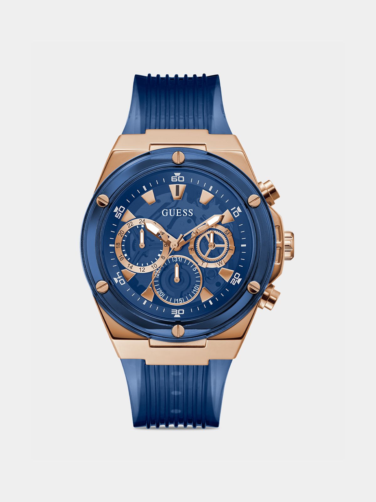 Guess GW0057G2: Orologio Uomo Multifunzione In Silicone Blu E Rosa-Gold - 3